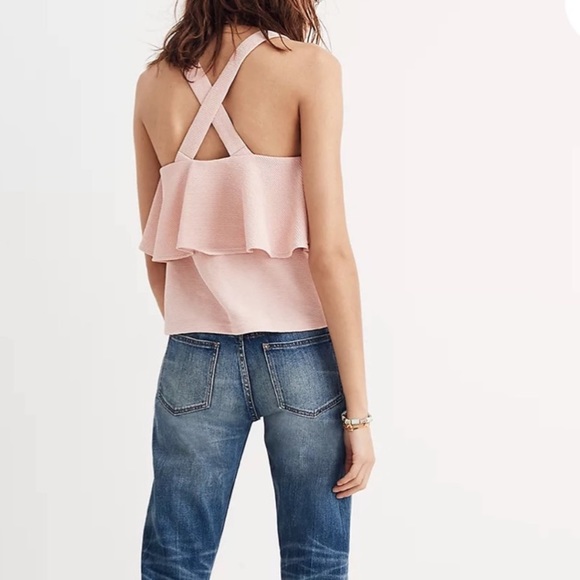 Madewell Pink Textured Ruffle Crop Top - Picture 2 of 11